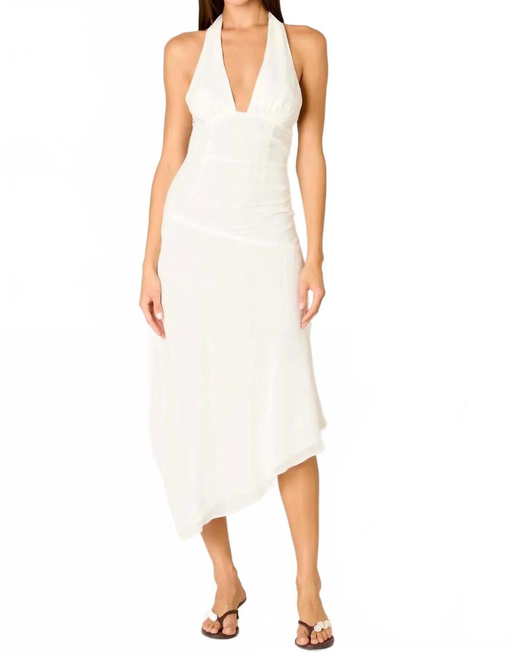 NEW NIA salvatore halter asymmetrical midi dress in white